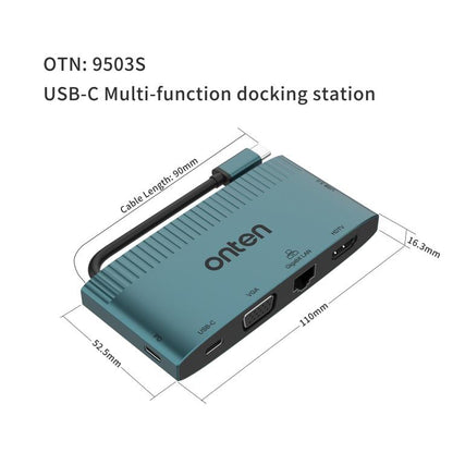 Onten 6 in 1 USB-C Multi-function Docking Station, HDTV+VGA+RJ45 Gigabit +USB-C Data +USB-C PD 3.0+USB 3.0(Green) - USB 3.0 HUB by Onten | Online Shopping UK | buy2fix