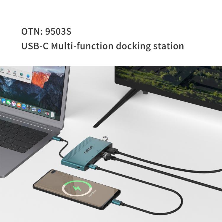 Onten 6 in 1 USB-C Multi-function Docking Station, HDTV+VGA+RJ45 Gigabit +USB-C Data +USB-C PD 3.0+USB 3.0(Green) - USB 3.0 HUB by Onten | Online Shopping UK | buy2fix