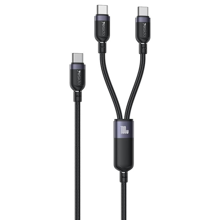 Yesido CA92 100W 5A USB-C / Type-C to Dual Type-C 2 in 1 Charging Cable, Length:1.2m(Black) - USB-C & Type-C Cable by Yesido | Online Shopping UK | buy2fix