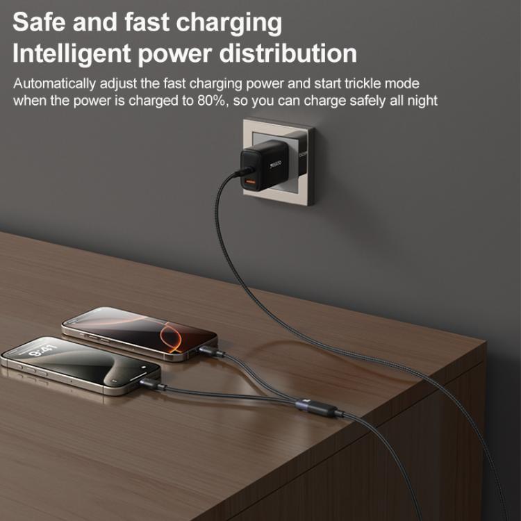 Yesido CA92 100W 5A USB-C / Type-C to Dual Type-C 2 in 1 Charging Cable, Length:1.2m(Black) - USB-C & Type-C Cable by Yesido | Online Shopping UK | buy2fix