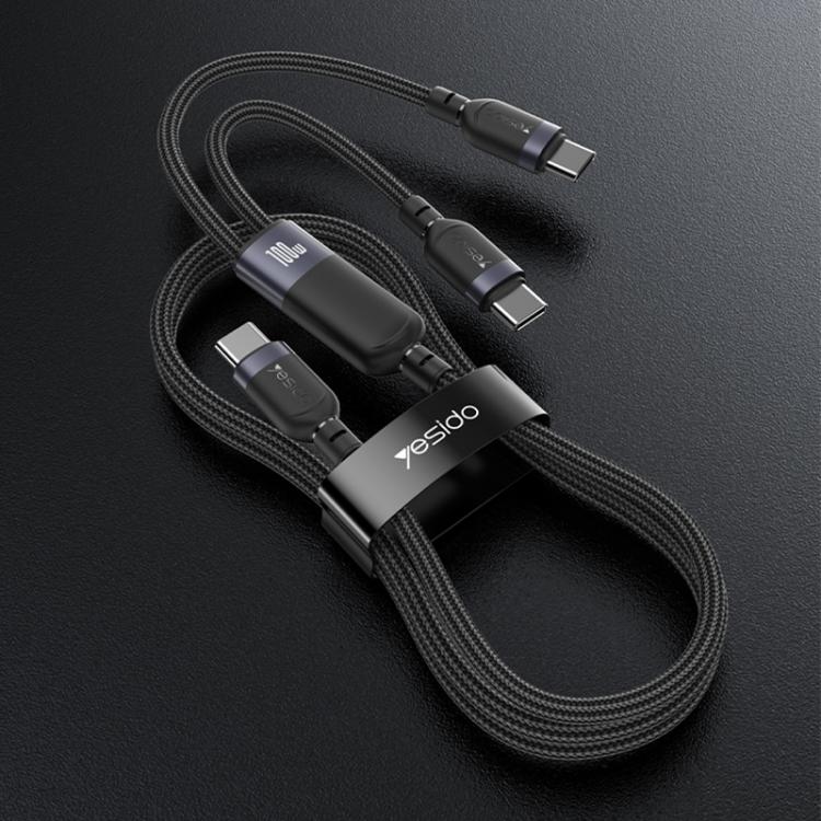 Yesido CA92 100W 5A USB-C / Type-C to Dual Type-C 2 in 1 Charging Cable, Length:1.2m(Black) - USB-C & Type-C Cable by Yesido | Online Shopping UK | buy2fix