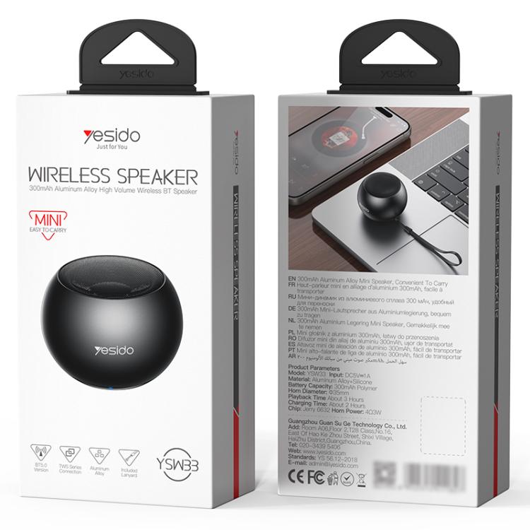 Yesido YSW33 3W Aluminum Alloy Mini Wireless Speaker(Black) - Mini Speaker by Yesido | Online Shopping UK | buy2fix