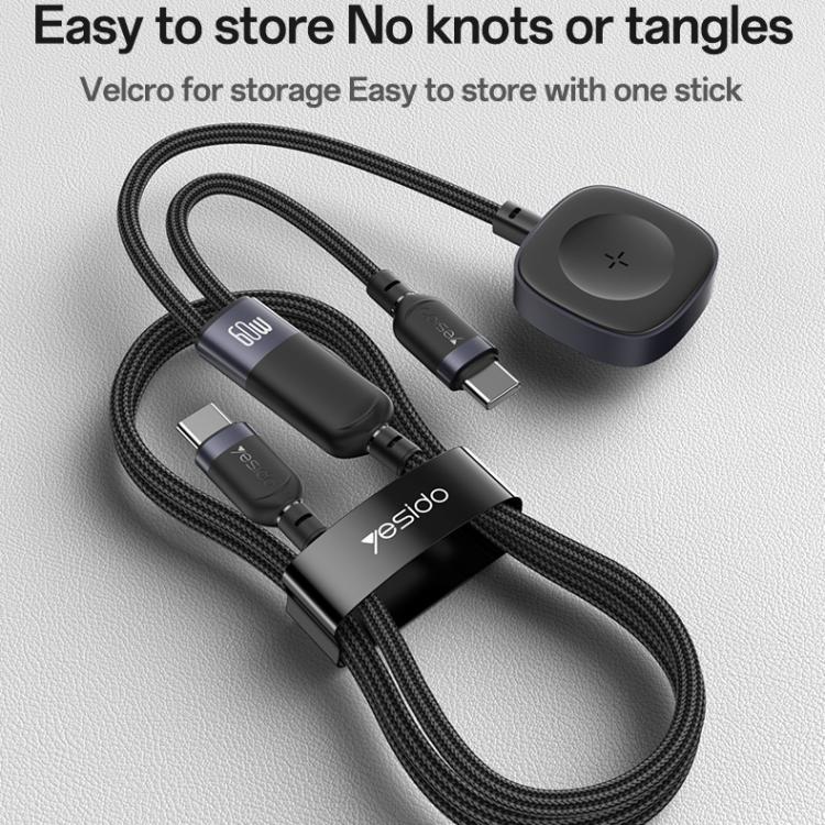 Yesido CA136C 60W USB-C / Type-C to Type-C & iWatch 2 in 1 Charging Cable, Length:1.2m(Black) - Charger / Holder by Yesido | Online Shopping UK | buy2fix