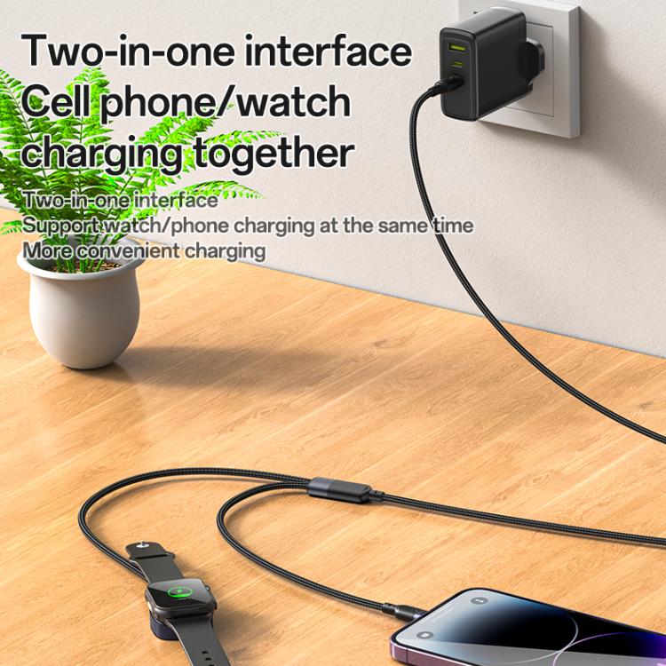 Yesido CA136L 27W USB-C / Type-C to 8 Pin & iWatch 2 in 1 Charging Cable, Length:1.2m(Black) - Charger / Holder by Yesido | Online Shopping UK | buy2fix