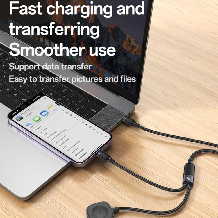 Yesido CA136L 27W USB-C / Type-C to 8 Pin & iWatch 2 in 1 Charging Cable, Length:1.2m(Black) - Charger / Holder by Yesido | Online Shopping UK | buy2fix