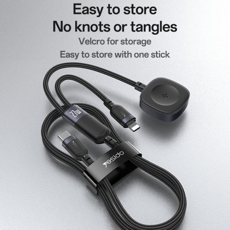 Yesido CA136L 27W USB-C / Type-C to 8 Pin & iWatch 2 in 1 Charging Cable, Length:1.2m(Black) - Charger / Holder by Yesido | Online Shopping UK | buy2fix