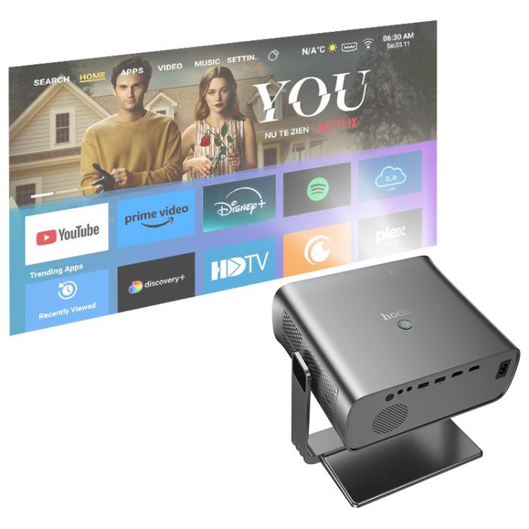 hoco DT5 1920x1080P 270ANSI Smart Electric Focus Projector Android Version, US Plug(Metal Grey) - Mini Projector by hoco | Online Shopping UK | buy2fix