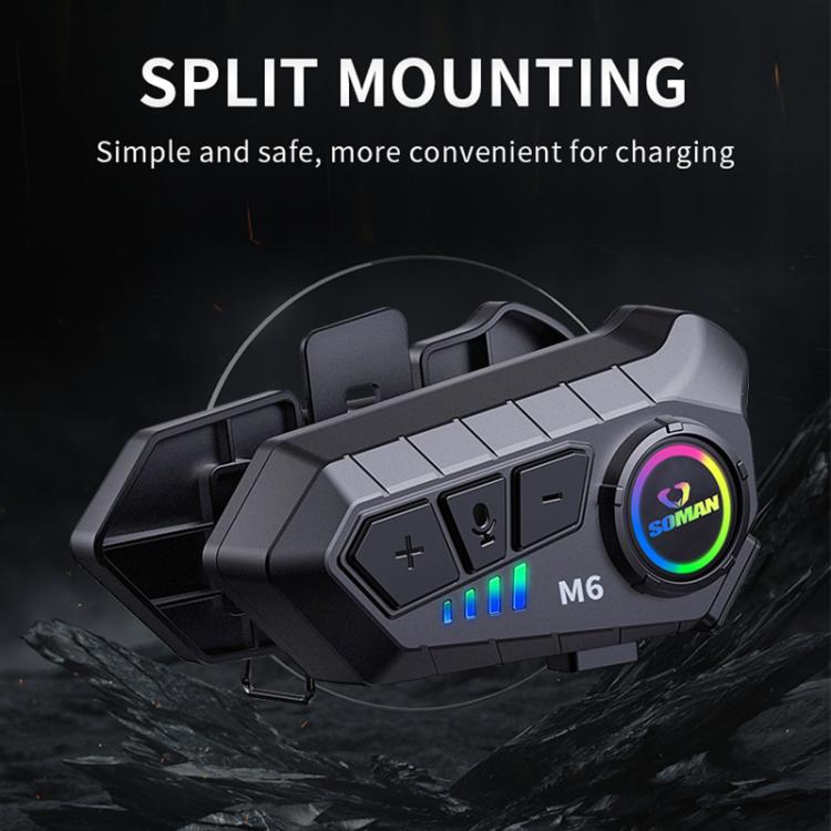 SOMAN Motorcycle Helmet Bluetooth Headset Stereo Voice Microphone, Style:M6-Hard Mic - Motorcycle Walkie Talkie by SOMAN | Online Shopping UK | buy2fix