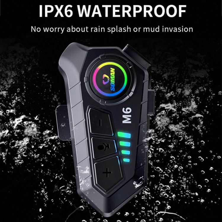 SOMAN Motorcycle Helmet Bluetooth Headset Stereo Voice Microphone, Style:M6-Soft Mic - Motorcycle Walkie Talkie by SOMAN | Online Shopping UK | buy2fix