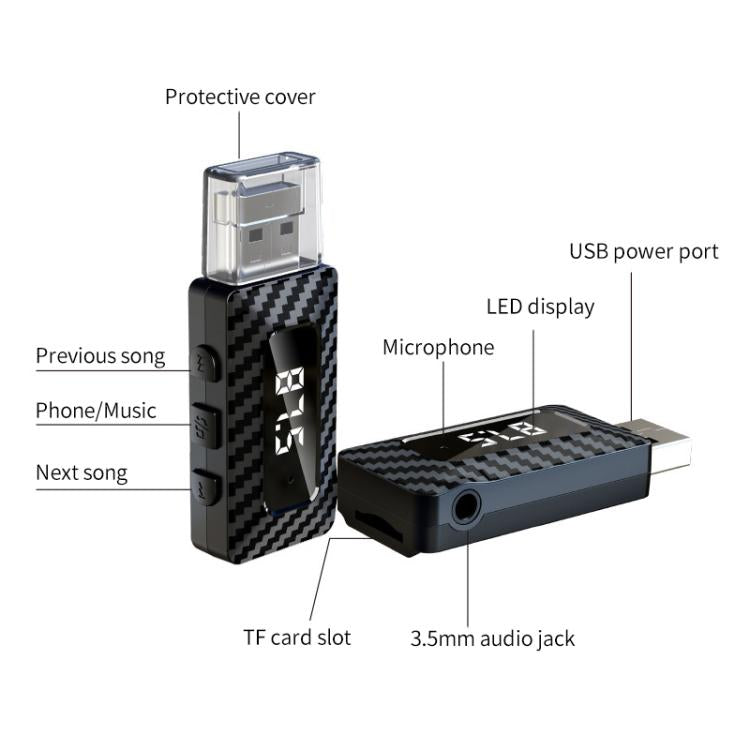 USB Car FM Transmitter Wireless Bluetooth Receiver(Black) - Bluetooth Adapters by buy2fix | Online Shopping UK | buy2fix