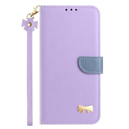 For iPhone Air Metal Bow Leather Phone Case with Hand Strap(Purple) - iPhone Air Cases by buy2fix | Online Shopping UK | buy2fix