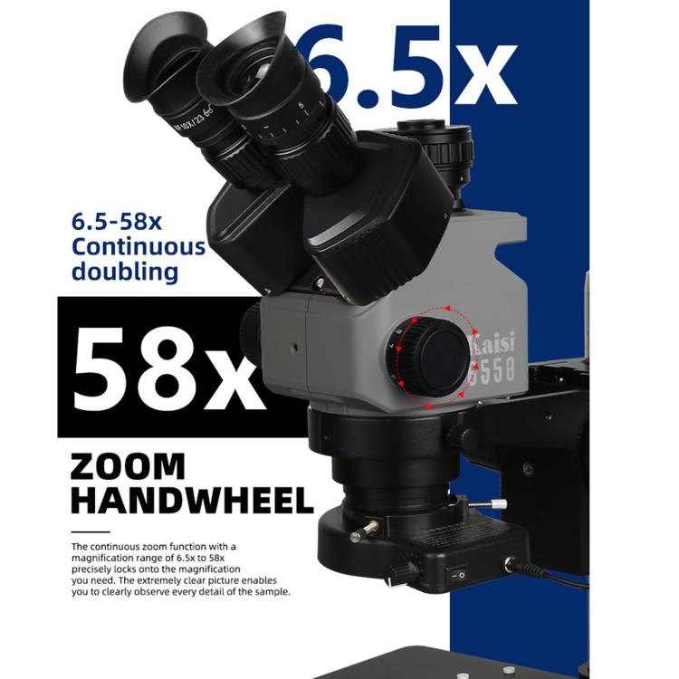 Kaisi 6558 6.5-58X Synchronous Zoom Trinocular Stereo Microscope - Microscope Magnifier Series by Kaisi | Online Shopping UK | buy2fix