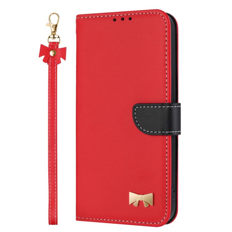 For Google Pixel 10 Pro / 9 Pro Metal Bow Leather Phone Case with Hand Strap(Red) - Google Cases by buy2fix | Online Shopping UK | buy2fix