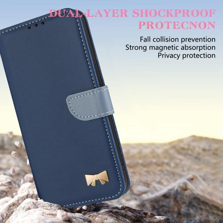 For Google Pixel 10 Pro / 9 Pro Metal Bow Leather Phone Case with Hand Strap(Dark Blue) - Google Cases by buy2fix | Online Shopping UK | buy2fix