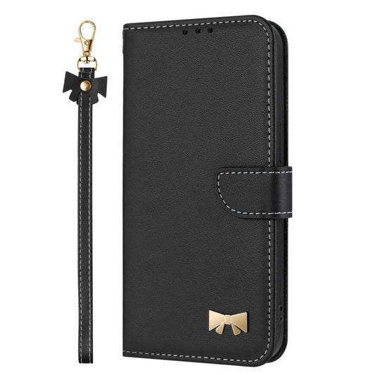 For Google Pixel 10 Pro / 9 Pro Metal Bow Leather Phone Case with Hand Strap(Black) - Google Cases by buy2fix | Online Shopping UK | buy2fix