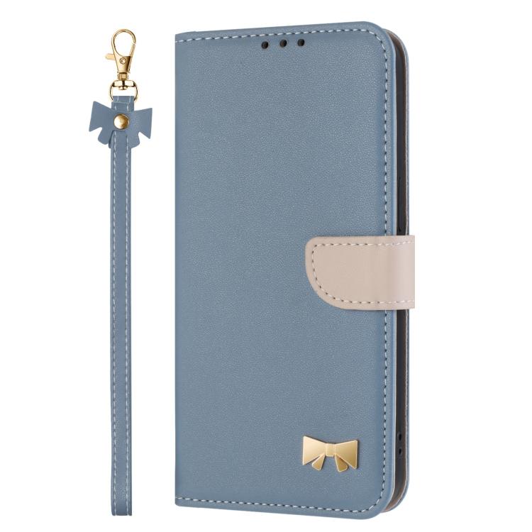 For Google Pixel 10 Pro / 9 Pro Metal Bow Leather Phone Case with Hand Strap(Light Blue) - Google Cases by buy2fix | Online Shopping UK | buy2fix