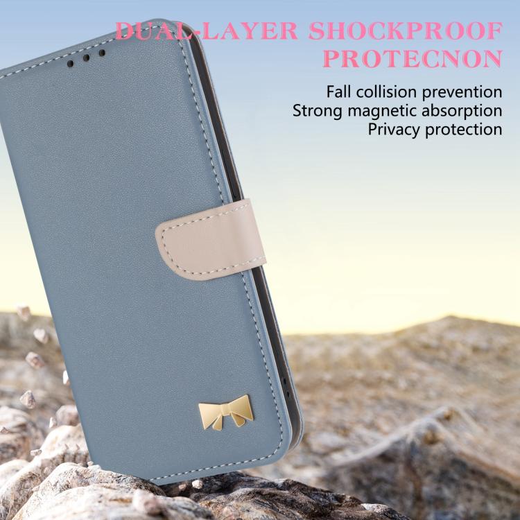 For Google Pixel 10 Pro / 9 Pro Metal Bow Leather Phone Case with Hand Strap(Light Blue) - Google Cases by buy2fix | Online Shopping UK | buy2fix