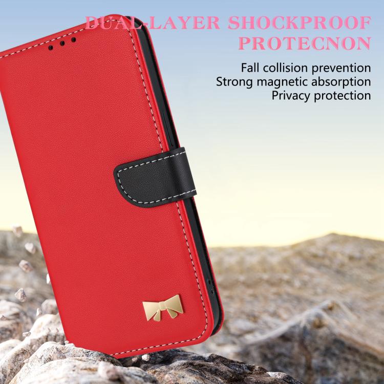 For Google Pixel 10 Pro XL / 9 Pro XL Metal Bow Leather Phone Case with Hand Strap(Red) - Google Cases by buy2fix | Online Shopping UK | buy2fix