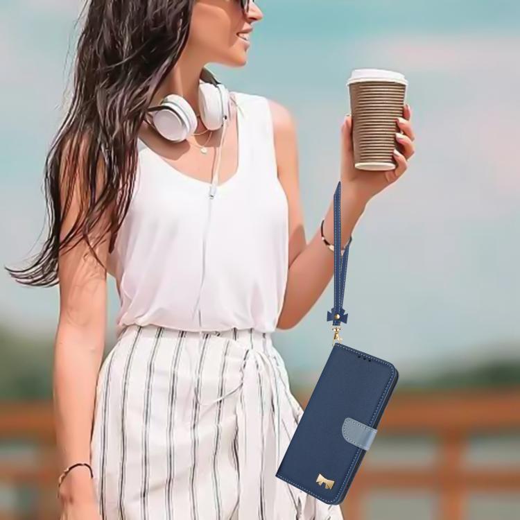 For Google Pixel 10 Pro XL / 9 Pro XL Metal Bow Leather Phone Case with Hand Strap(Dark Blue) - Google Cases by buy2fix | Online Shopping UK | buy2fix