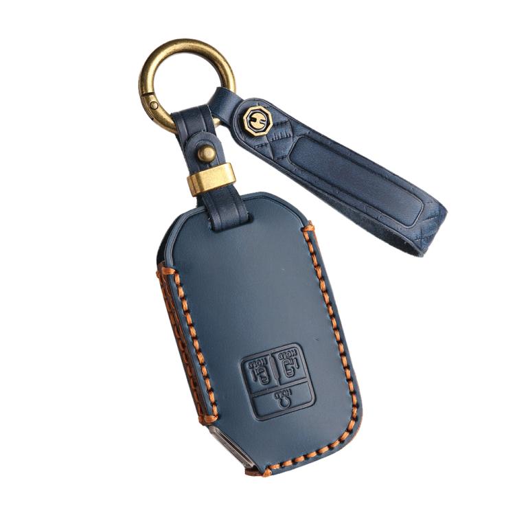 For Kia Carnival Hallmo B087 Crazy Horse Cowhide Car Key Protection Cover(Blue) - Car Key Cases by Hallmo | Online Shopping UK | buy2fix