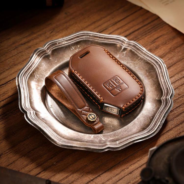 For Kia Carnival Hallmo B087 Crazy Horse Cowhide Car Key Protection Cover(Brown) - Car Key Cases by Hallmo | Online Shopping UK | buy2fix
