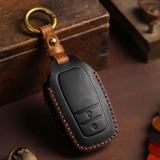 For Toyota Corolla 2-button B110 Crazy Horse Cowhide Car Key Protection Cover(Black)