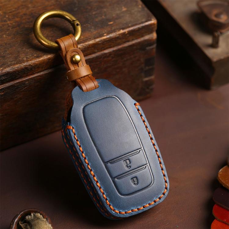 For Toyota Corolla 2-button B110 Crazy Horse Cowhide Car Key Protection Cover(Blue) - Car Key Cases by Hallmo | Online Shopping UK | buy2fix
