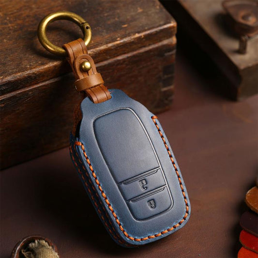 For Toyota Corolla 2-button B110 Crazy Horse Cowhide Car Key Protection Cover(Blue) - Car Key Cases by Hallmo | Online Shopping UK | buy2fix