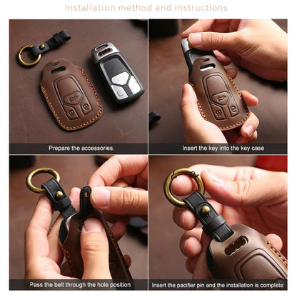 For Toyota Corolla 2-button B110 Crazy Horse Cowhide Car Key Protection Cover(Brown) - Car Key Cases by Hallmo | Online Shopping UK | buy2fix