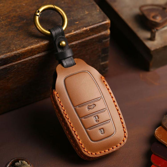 For Toyota Corolla 3-button B111 Crazy Horse Cowhide Car Key Protection Cover(Brown) - Car Key Cases by Hallmo | Online Shopping UK | buy2fix