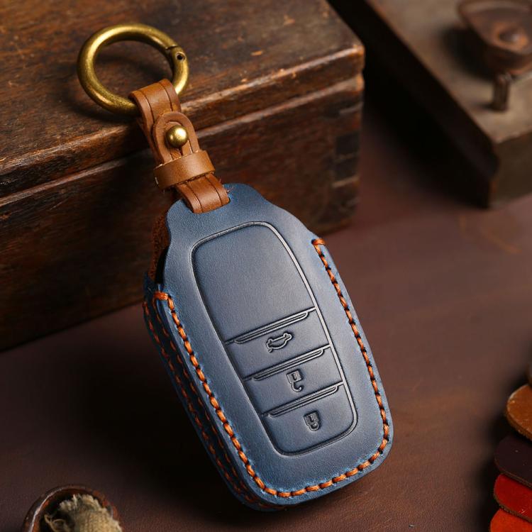 For Toyota Corolla 3-button B111 Crazy Horse Cowhide Car Key Protection Cover(Blue) - Car Key Cases by Hallmo | Online Shopping UK | buy2fix