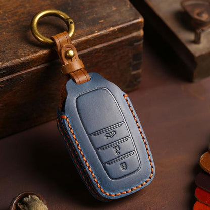 For Toyota Corolla 3-button B111 Crazy Horse Cowhide Car Key Protection Cover(Blue) - Car Key Cases by Hallmo | Online Shopping UK | buy2fix