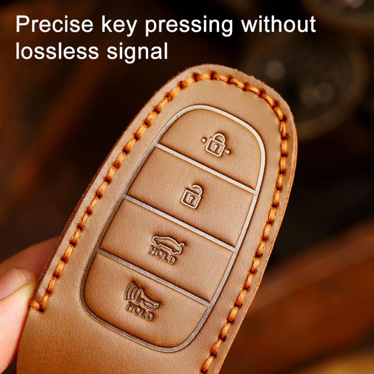 For Hyundai Staria / Sonata 4-button B122 Crazy Horse Cowhide Car Key Protection Cover(Brown) - Car Key Cases by Hallmo | Online Shopping UK | buy2fix