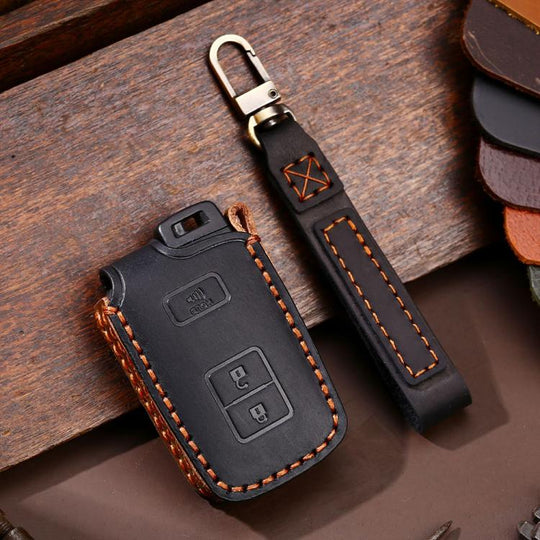For Toyota North American 2+1-button C012 Crazy Horse Cowhide Car Key Protection Cover(Black)