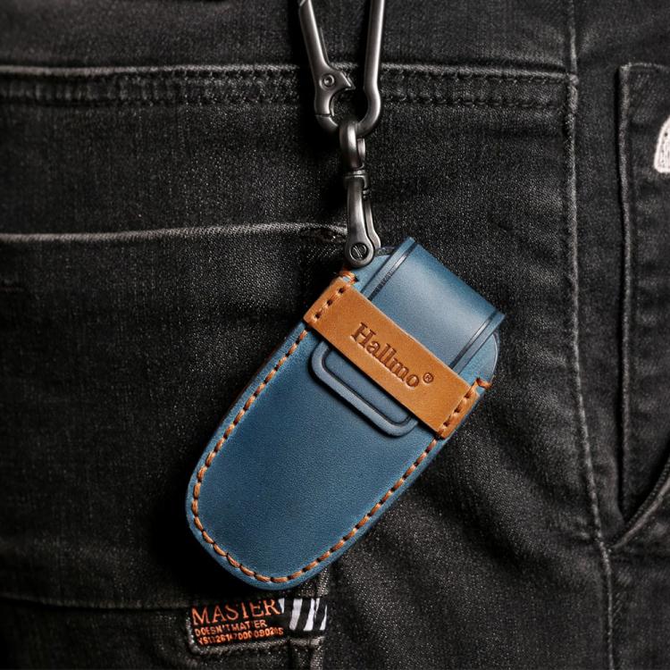 For Toyota North American 2+1-button C012 Crazy Horse Cowhide Car Key Protection Cover(Blue) - Car Key Cases by Hallmo | Online Shopping UK | buy2fix