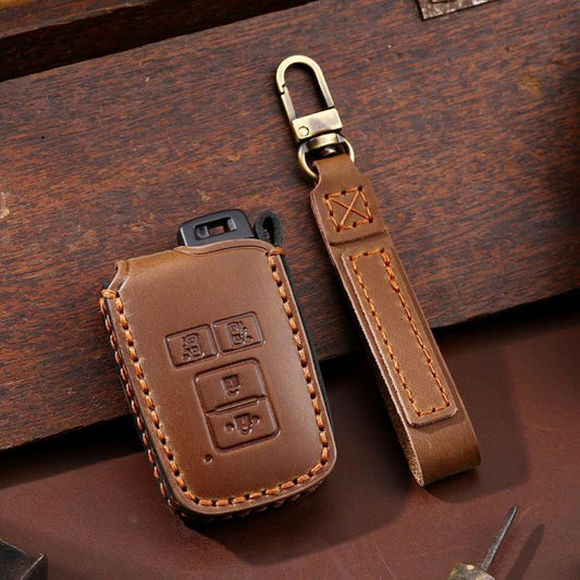 For Toyota North American 4-button C011 Crazy Horse Cowhide Car Key Protection Cover(Brown) - Car Key Cases by Hallmo | Online Shopping UK | buy2fix