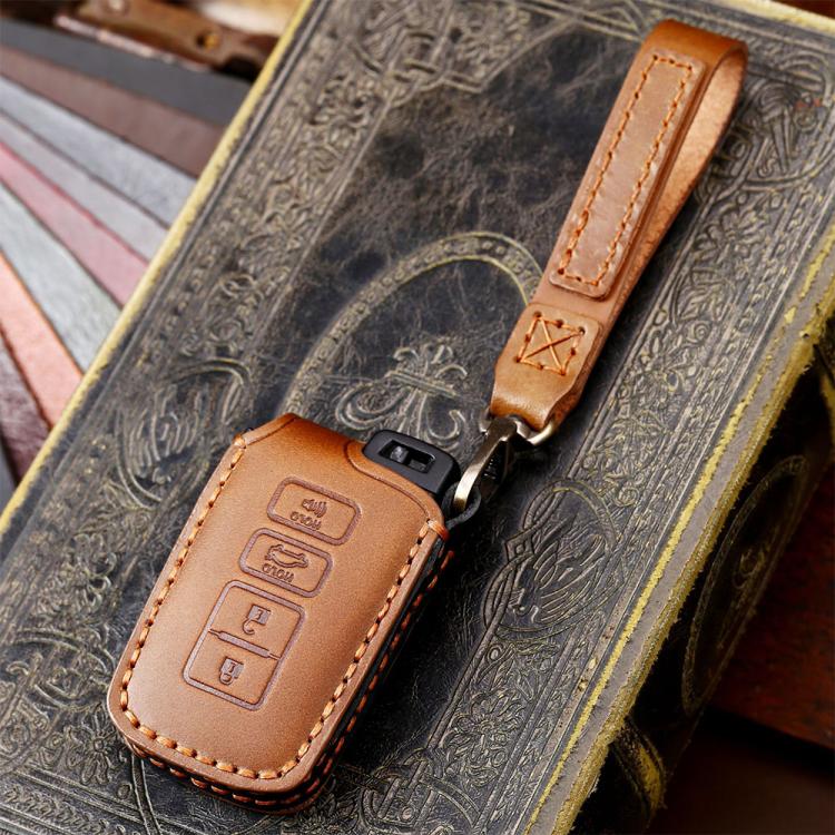 For Toyota North American 4-button C011 Crazy Horse Cowhide Car Key Protection Cover(Brown) - Car Key Cases by Hallmo | Online Shopping UK | buy2fix