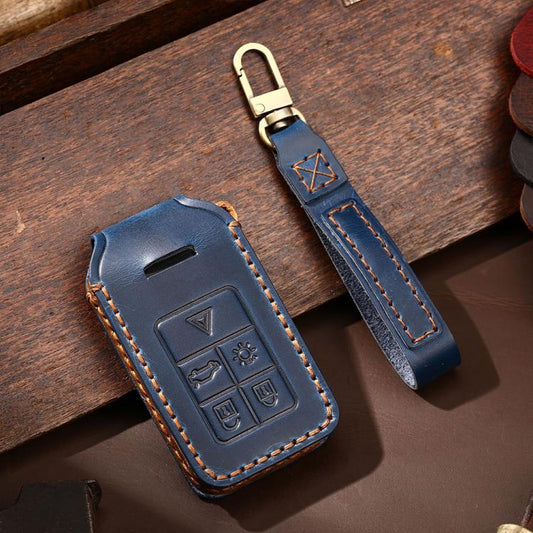 For Volvo XC60 / XC90 / S90 5-button C046 Crazy Horse Cowhide Car Key Protection Cover(Blue) - Car Key Cases by Hallmo | Online Shopping UK | buy2fix