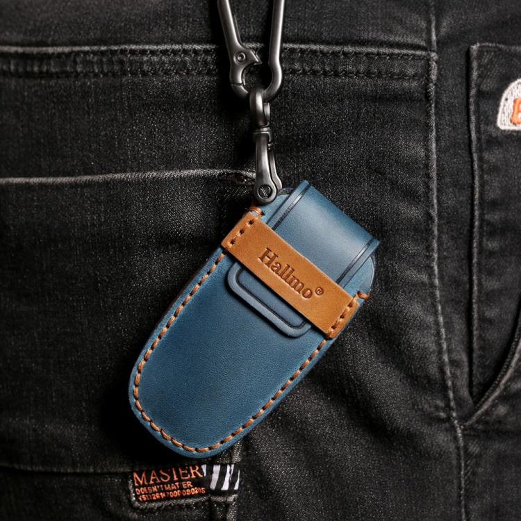 For Volvo XC60 / XC90 / S90 5-button C046 Crazy Horse Cowhide Car Key Protection Cover(Blue) - Car Key Cases by Hallmo | Online Shopping UK | buy2fix