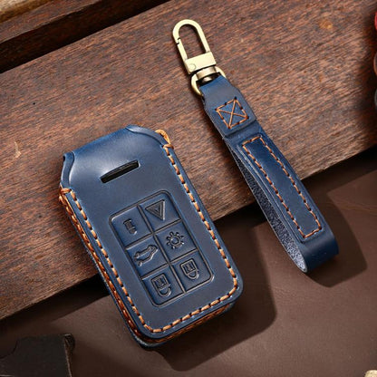 For Volvo XC60 / XC90 / S90 6-button C047 Crazy Horse Cowhide Car Key Protection Cover(Blue) - Car Key Cases by Hallmo | Online Shopping UK | buy2fix