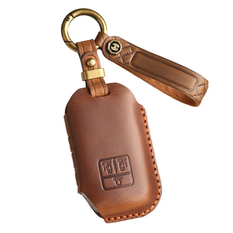 For Kia Carnival SX Hallmo E171 Crazy Horse Cowhide Car Key Protection Cover(Brown) - Car Key Cases by Hallmo | Online Shopping UK | buy2fix