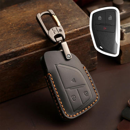 For Buick Envision Plus 2023 Hallmo Crazy Horse Cowhide Car Key Protection Cover(3-button Black) - Car Key Cases by Hallmo | Online Shopping UK | buy2fix
