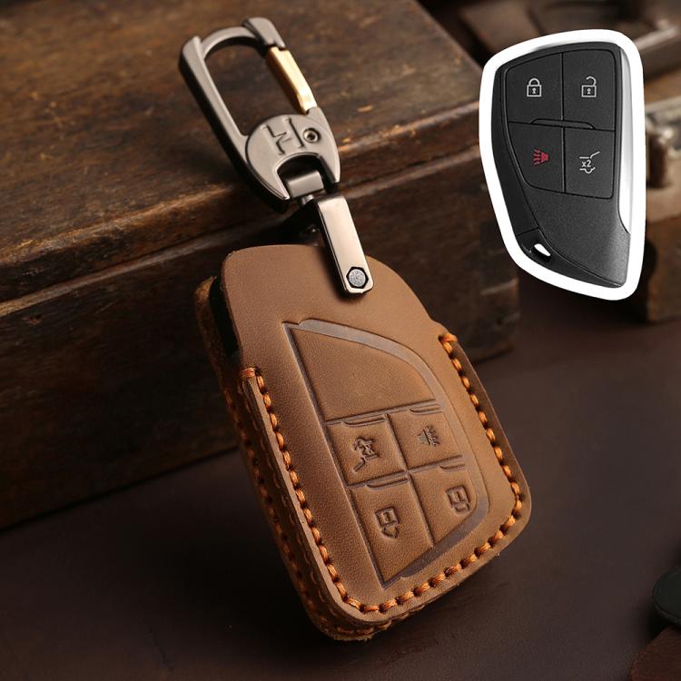 For Buick Envision Plus 2023 Hallmo Crazy Horse Cowhide Car Key Protection Cover(4-button Brown) - Car Key Cases by Hallmo | Online Shopping UK | buy2fix