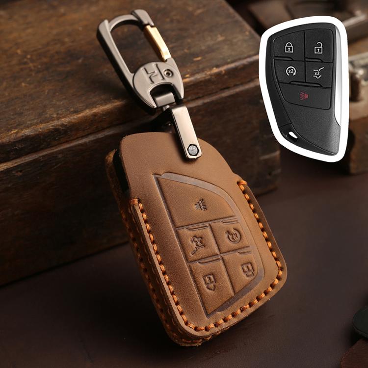 For Buick Envision Plus 2023 Hallmo Crazy Horse Cowhide Car Key Protection Cover(5-button Brown) - Car Key Cases by Hallmo | Online Shopping UK | buy2fix