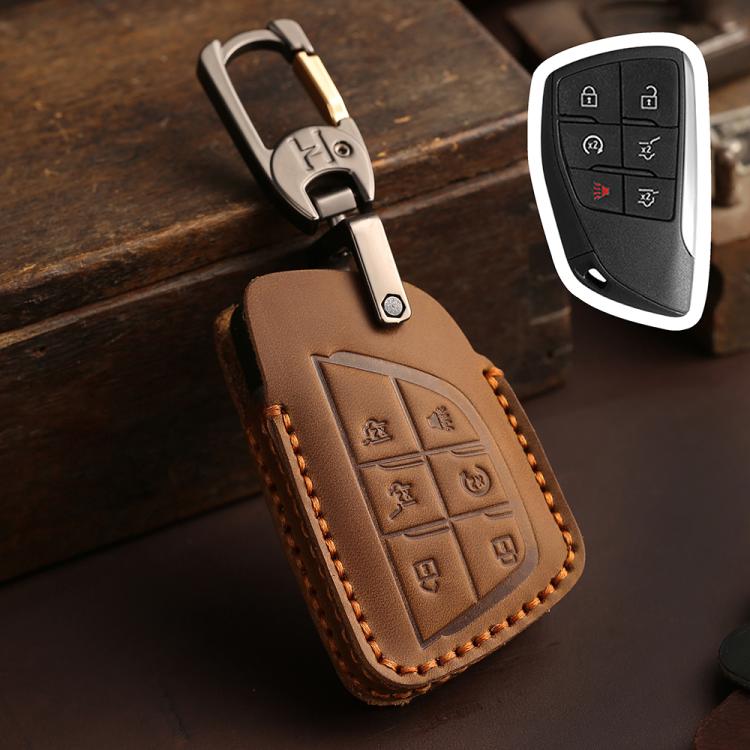 For Buick Envision Plus 2023 Hallmo Crazy Horse Cowhide Car Key Protection Cover(6-button Brown) - Car Key Cases by Hallmo | Online Shopping UK | buy2fix