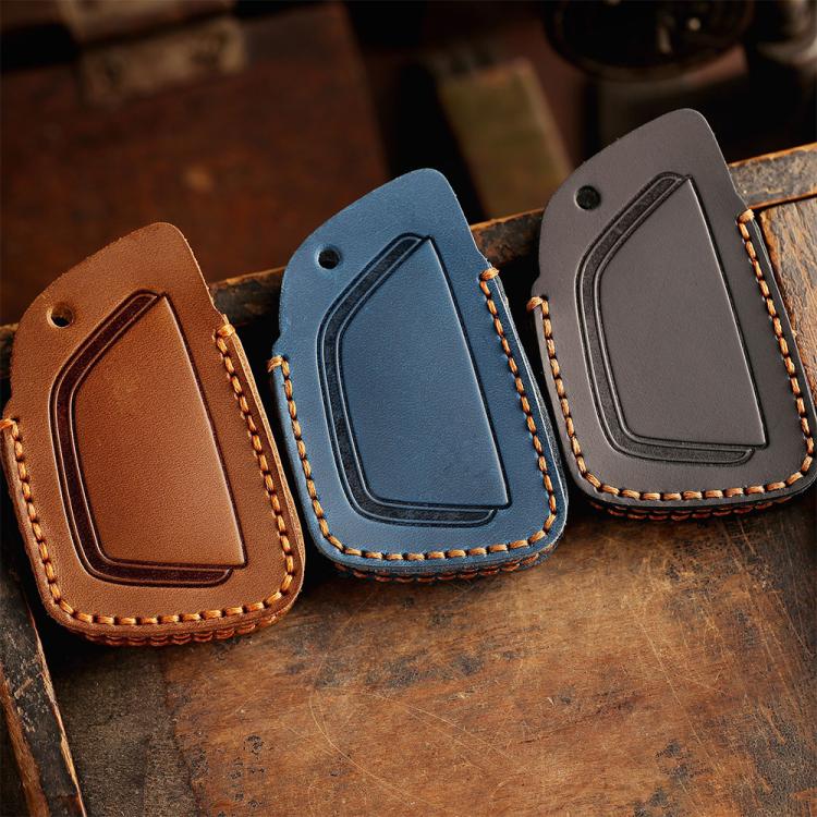 For Buick Envision Plus 2023 Hallmo Crazy Horse Cowhide Car Key Protection Cover(6-button Blue) - Car Key Cases by Hallmo | Online Shopping UK | buy2fix