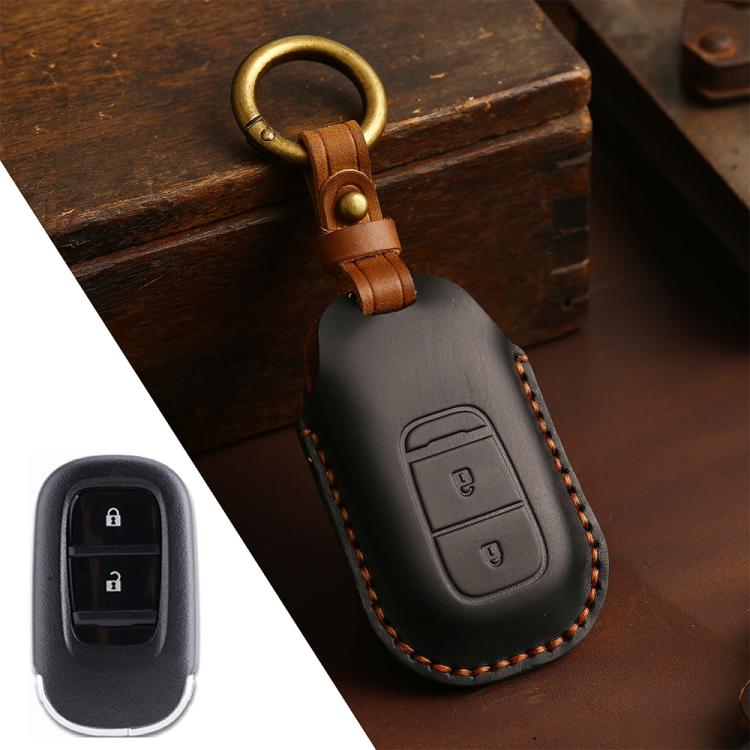 For Honda Odyssey 2024 Hallmo Crazy Horse Cowhide Car Key Protection Cover(2-button Black) - Car Key Cases by Hallmo | Online Shopping UK | buy2fix