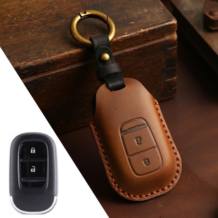 For Honda Odyssey 2024 Hallmo Crazy Horse Cowhide Car Key Protection Cover(2-button Brown) - Car Key Cases by Hallmo | Online Shopping UK | buy2fix
