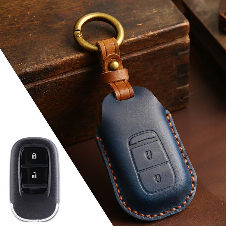 For Honda Odyssey 2024 Hallmo Crazy Horse Cowhide Car Key Protection Cover(2-button Blue) - Car Key Cases by Hallmo | Online Shopping UK | buy2fix