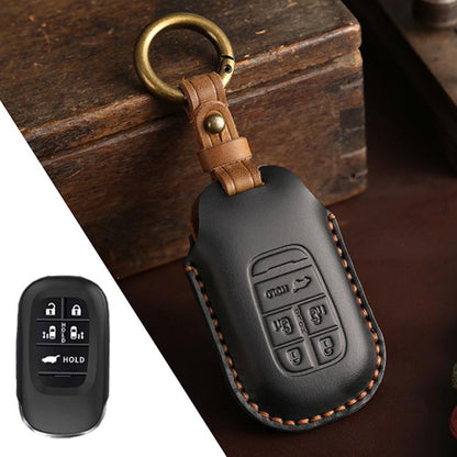 For Honda Odyssey 2024 Hallmo Crazy Horse Cowhide Car Key Protection Cover(5-button Black) - Car Key Cases by Hallmo | Online Shopping UK | buy2fix